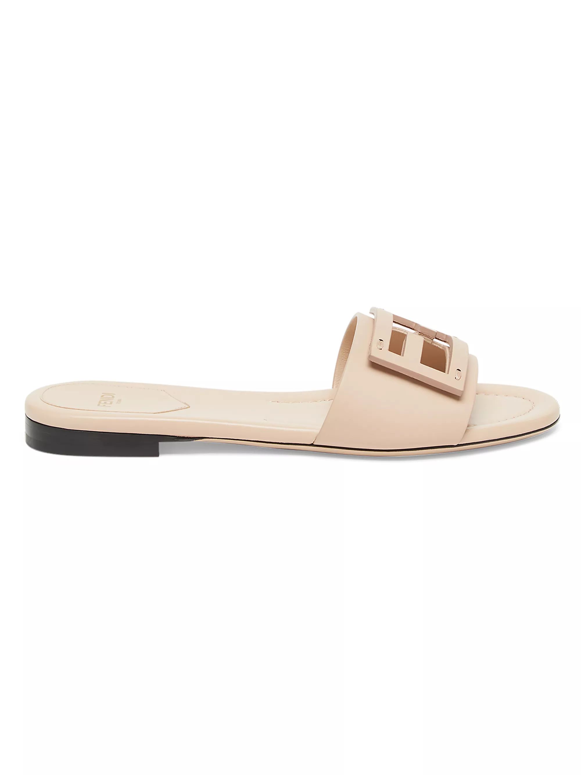 Shop Fendi Logo Leather Slide Sandals | Saks Fifth Avenue | Saks Fifth Avenue