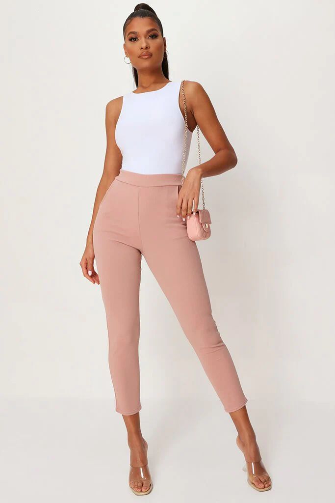 Blush Pink High Waist Skinny Trousers | ISAWITFIRST