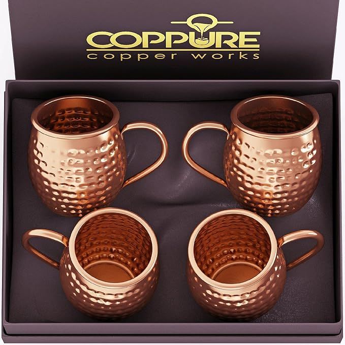 COPPure Moscow Mule Copper Mugs Set of 2 - Pure 100% Solid Hammered, Unlined Copper Cups For Icy ... | Amazon (US)