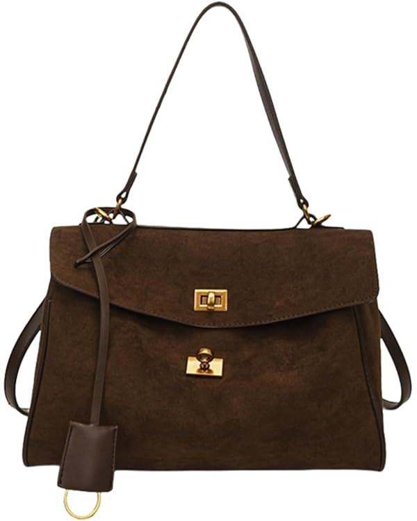 Brown Suede Tote Bag Crescent Shoulder Slouchy Hobo Handbag for Women Work Travel Trendy Fall Pur... | Amazon (US)