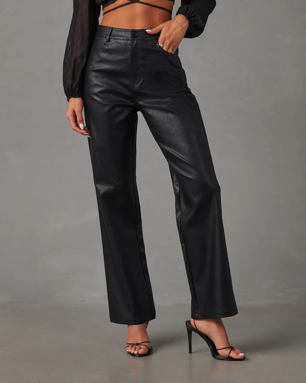 Office Hours Faux Leather Straight Leg Pants - Black | VICI