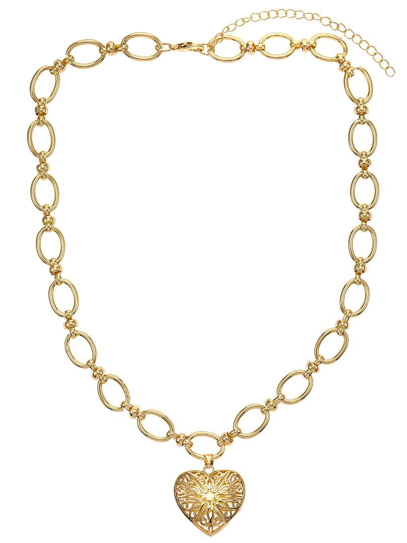 Time and Tru Women's Gold Tone Filigree Heart Statement Necklace | Walmart (US)