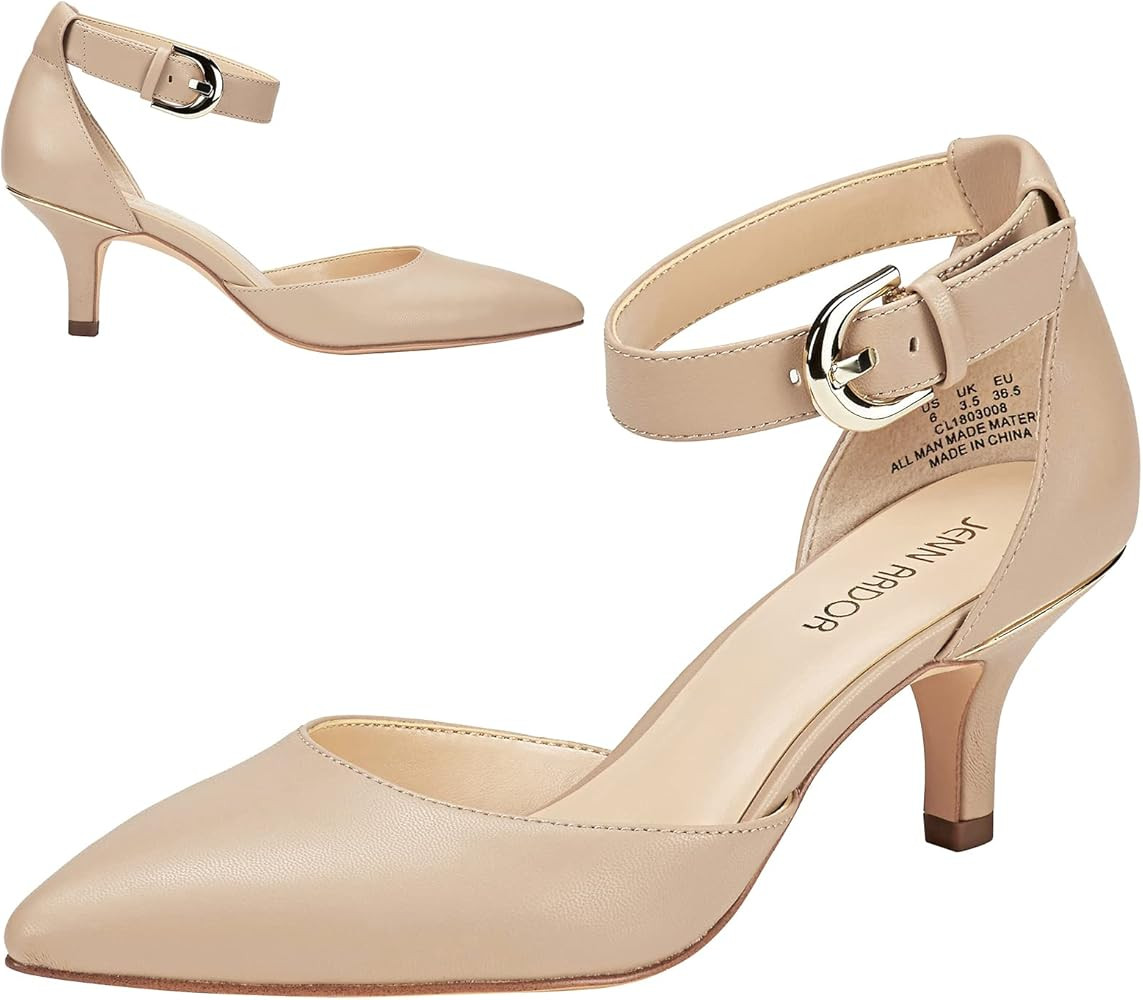 JENN ARDOR Pumps for Women Low Kitten Heels IN2 Ankle Strap Closed Pointed Toe Pumps Heel Dress W... | Amazon (US)