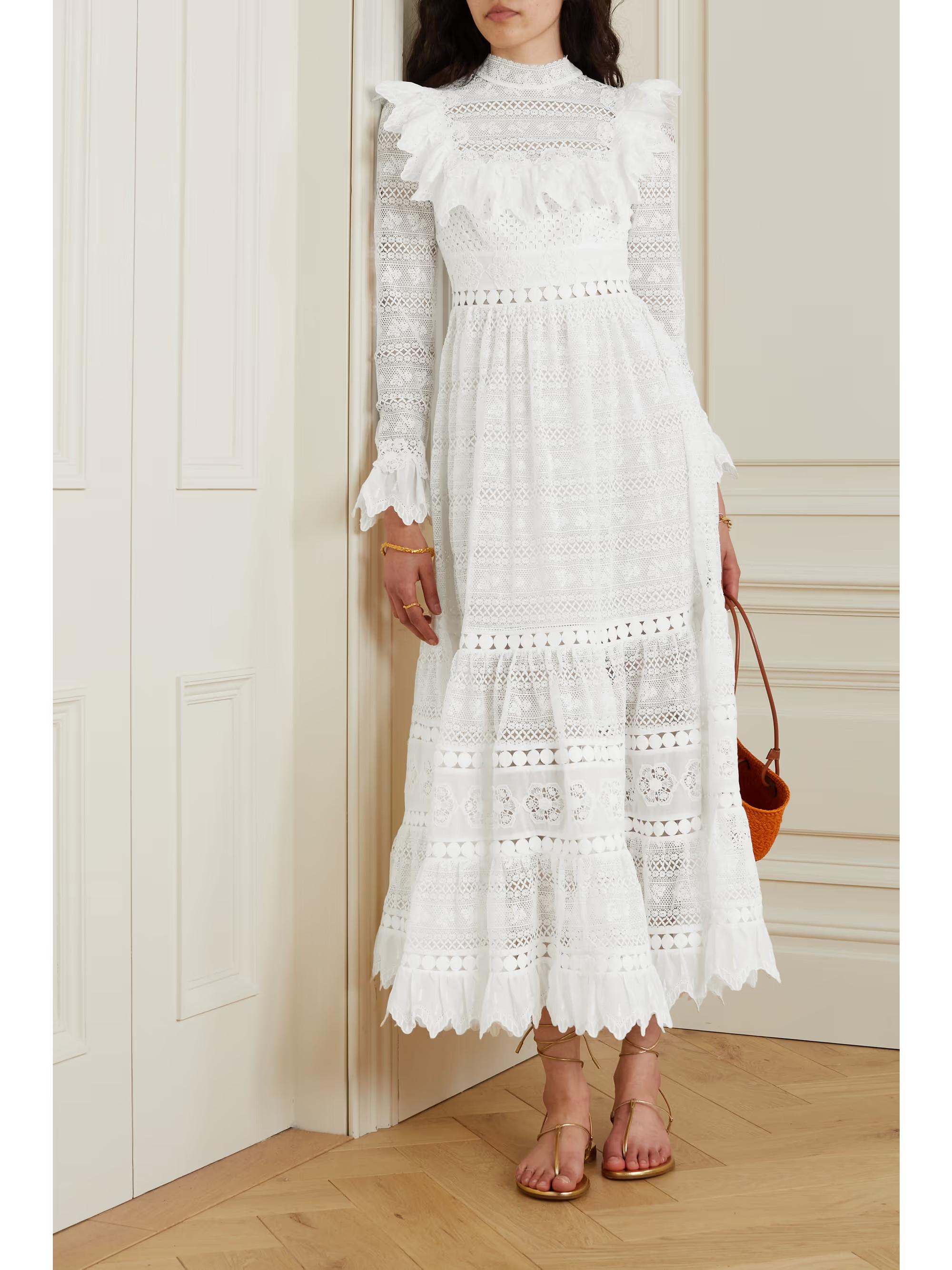 Ivory Ruffled tiered crocheted-lace midi dress | ZIMMERMANN | NET-A-PORTER | NET-A-PORTER (US)