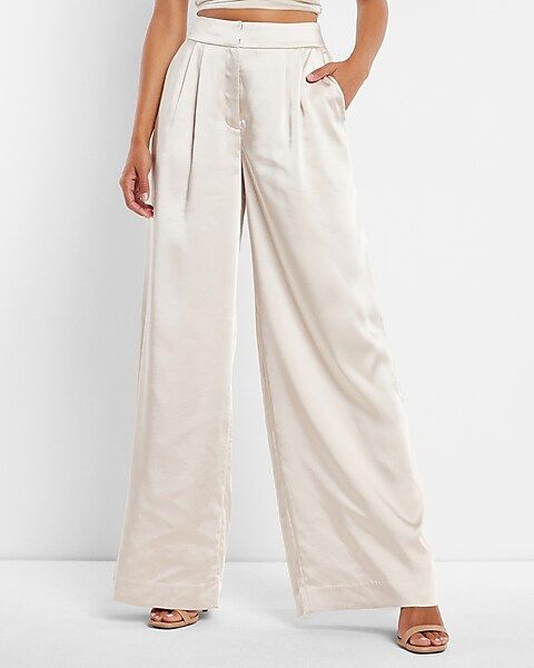 Super High Waisted Satin Pleated Wide Leg Pant | Express