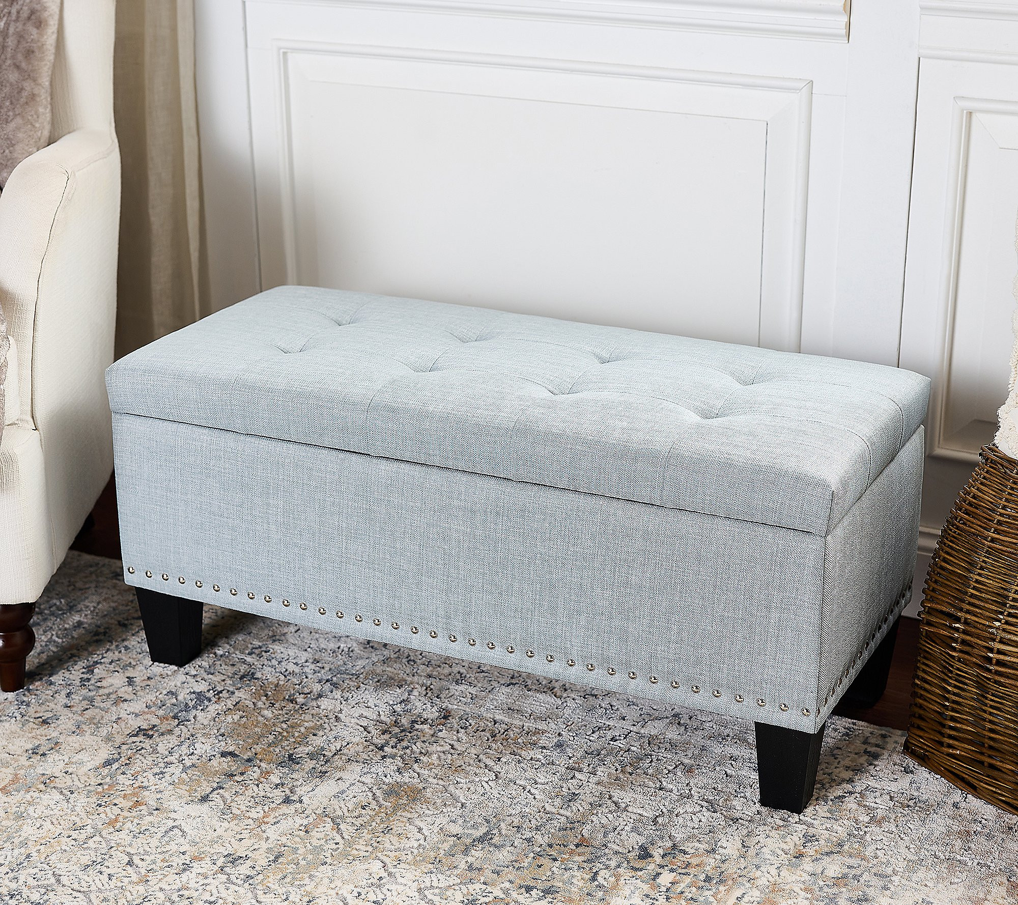 As Is 36""L Fabric Tufted Wooden Bench by Valerie | QVC