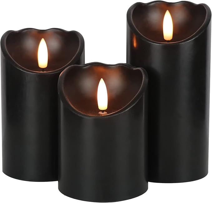 Eldnacele Black Wax Flameless Flickering Candles with 6H Timer, 3D Wick Realistic Battery Operate... | Amazon (US)