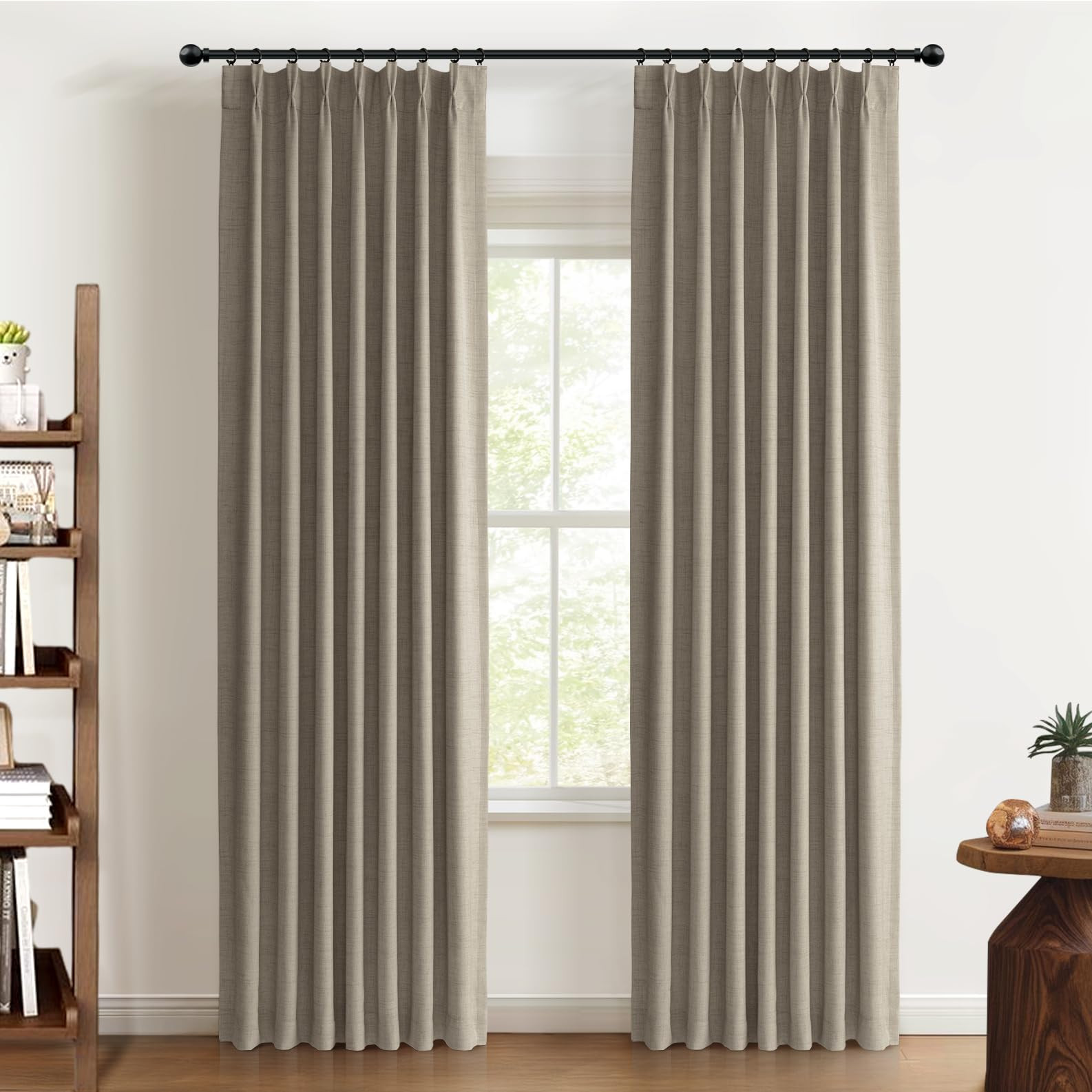 100% Blackout Shield Linen Pinch Pleated Curtains, Blackout Curtains 96 Inch Long 2 Panel Set, Pl... | Amazon (US)