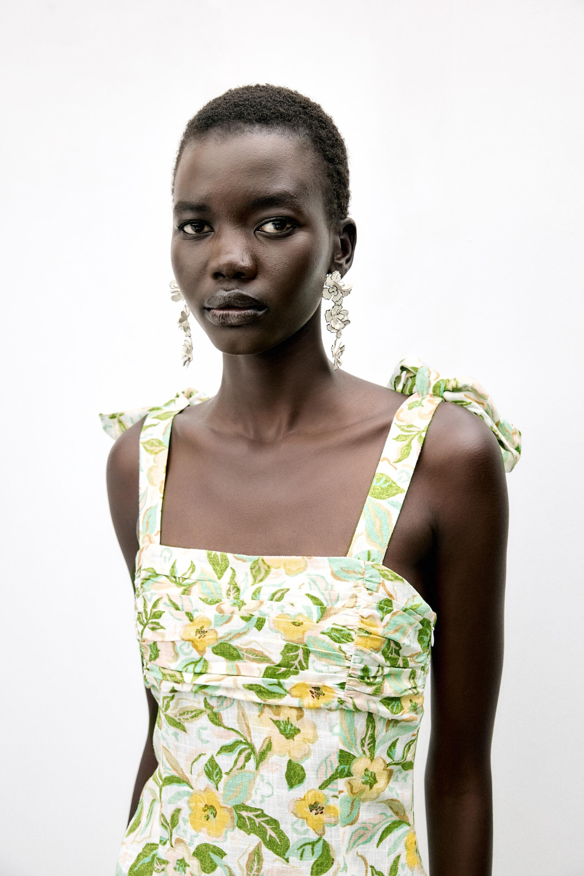 PRINTED LINEN SHORT DRESS | Zara US