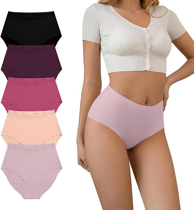 DEANGELMON Womens Seamless Hipster Underwear High Waist Invisible Briefs No Show Bikinis Stretch ... | Amazon (US)