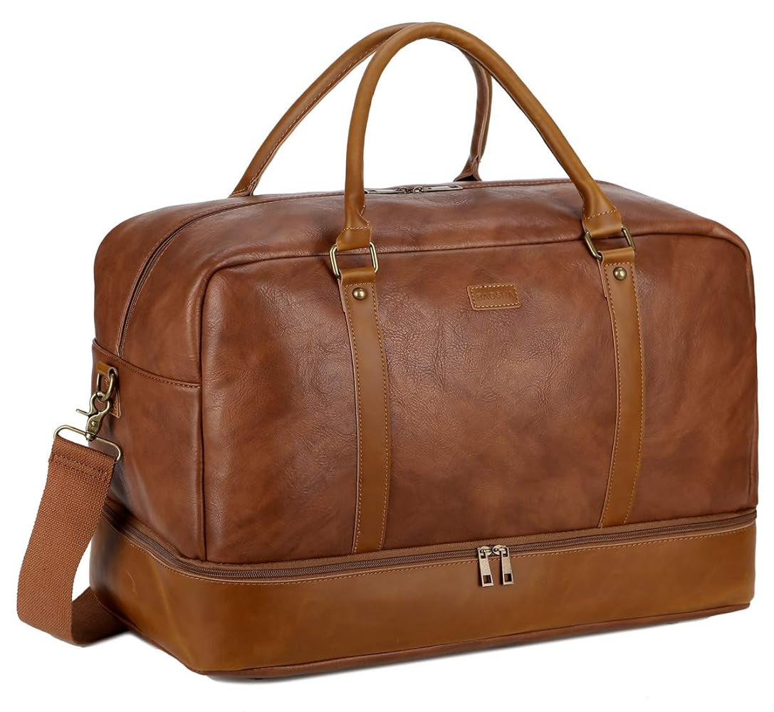 Baosha Vegan Leather Large Travel Duffel Tote Bag Carry On Weekender Overnight Bag With Shoe Comp... | Amazon (US)