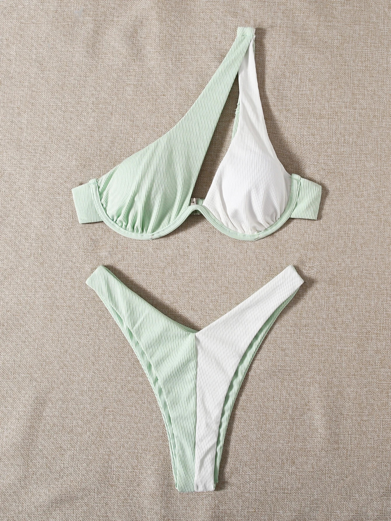 Rib Two Tone Underwire Bikini Swimsuit | SHEIN