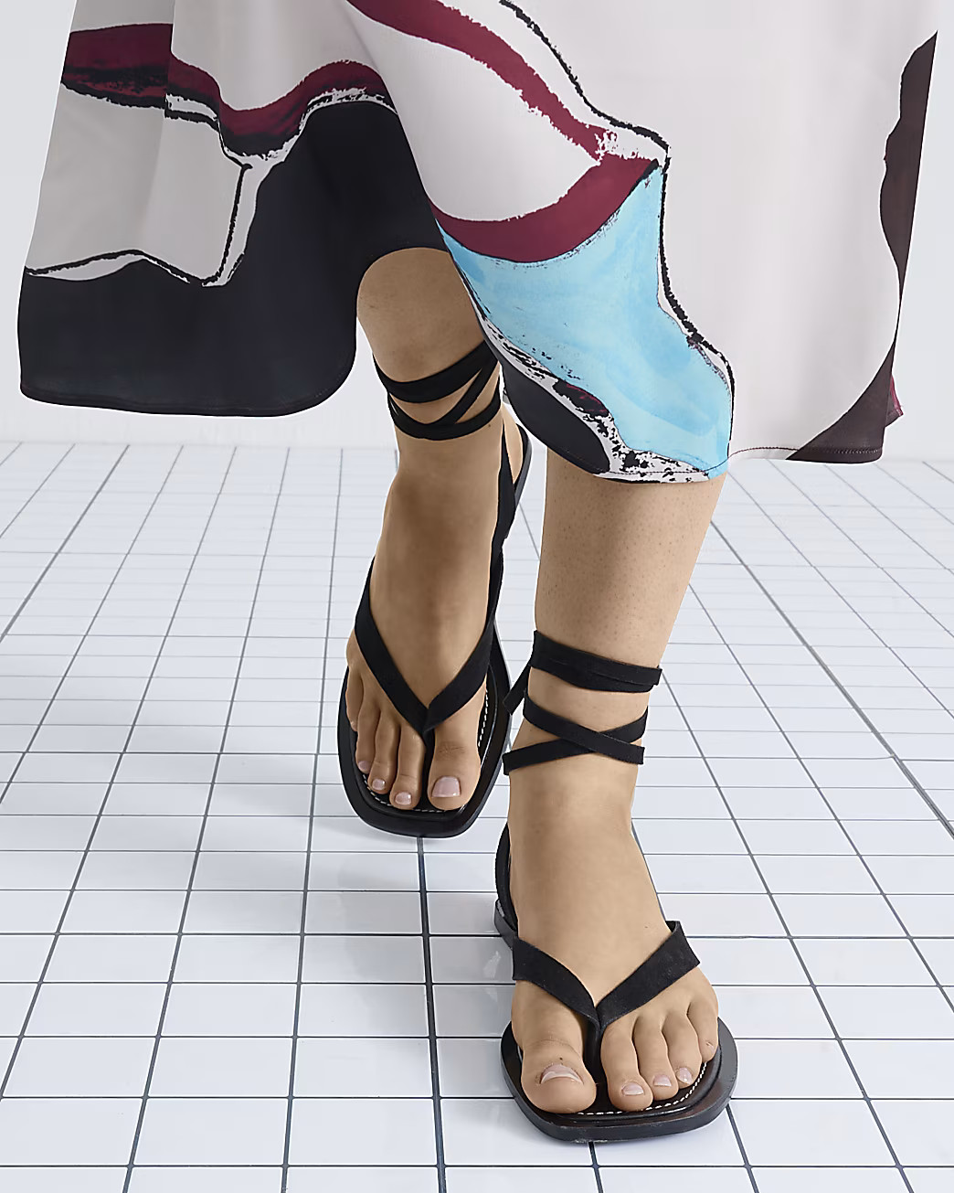 Black Suede Tie Up Flip Flop Sandals | River Island UK & IE