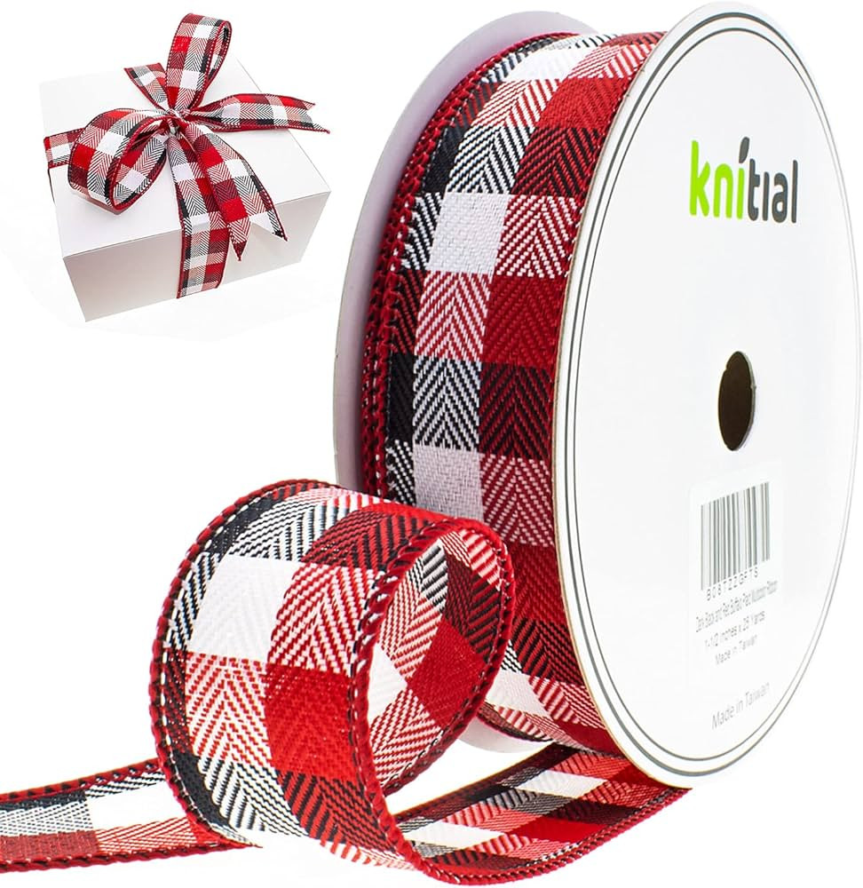 Knitial Wired Buffalo Plaid Ribbon 1-1/2 Inches x 25 Yards Dark Red, Black, and White Multicolor ... | Amazon (CA)