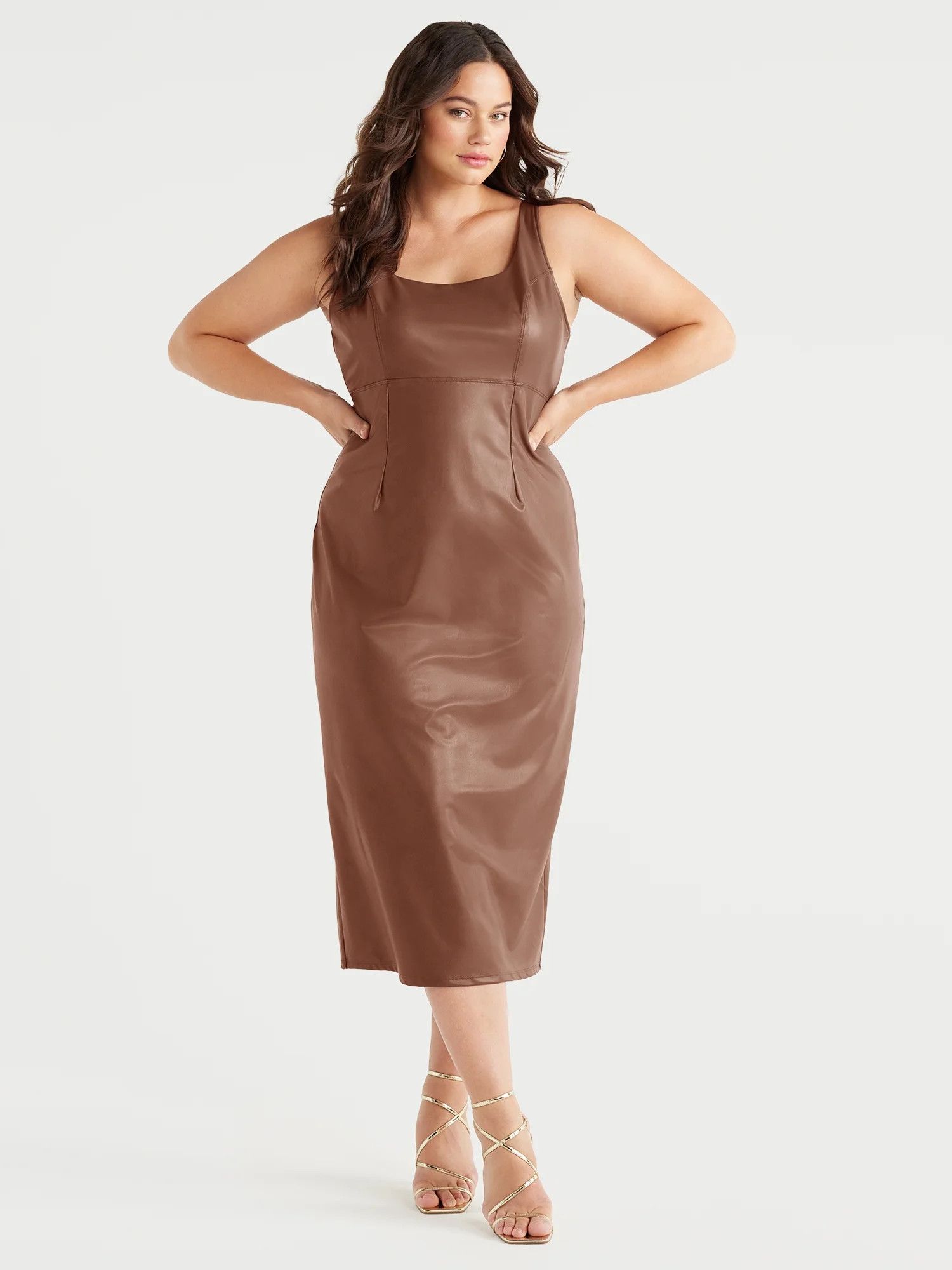 Sofia Jeans Women's Plus Size Faux Leather Dress, 45" Length, Sizes 1X-5X | Walmart (US)
