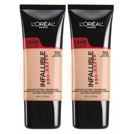 (2 Pack) L'Oreal Paris Infallible Pro-Matte Blendable Foundation, Oil Free, 102 Shell Beige, 1 fl. oz. | Walmart (US)