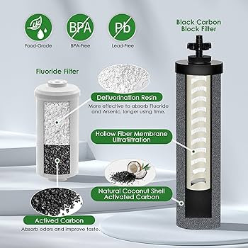 Black and Fluoride Filters Bundle Replacement for Big Berkey Water Filter System, Compatible with... | Amazon (US)