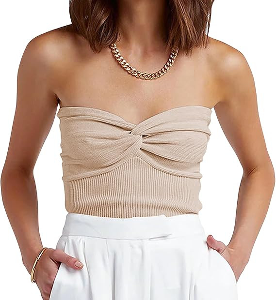 ANRABESS Tube Top for Women Summer Strapless Bandeau Knit Twist Knot Corset Crop Basic Tank Tops ... | Amazon (US)