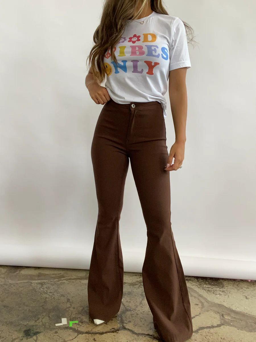 Fiona High Waisted Bell Bottom Flare Jeans - Chocolate Brown | Willow Boutique