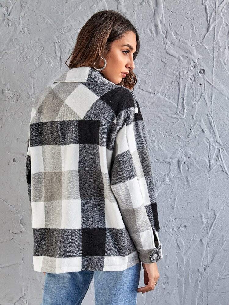 Buffalo Plaid Button Up Coat | SHEIN