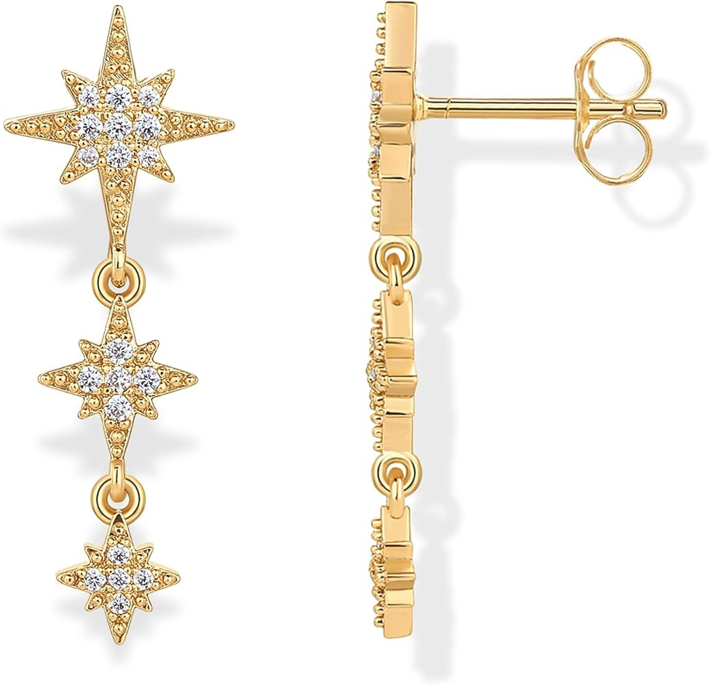 PAVOI 14K Gold Plated Sterling Silver Posts Cubic Zirconia North Star Drop Dangle Earrings for Wo... | Amazon (US)