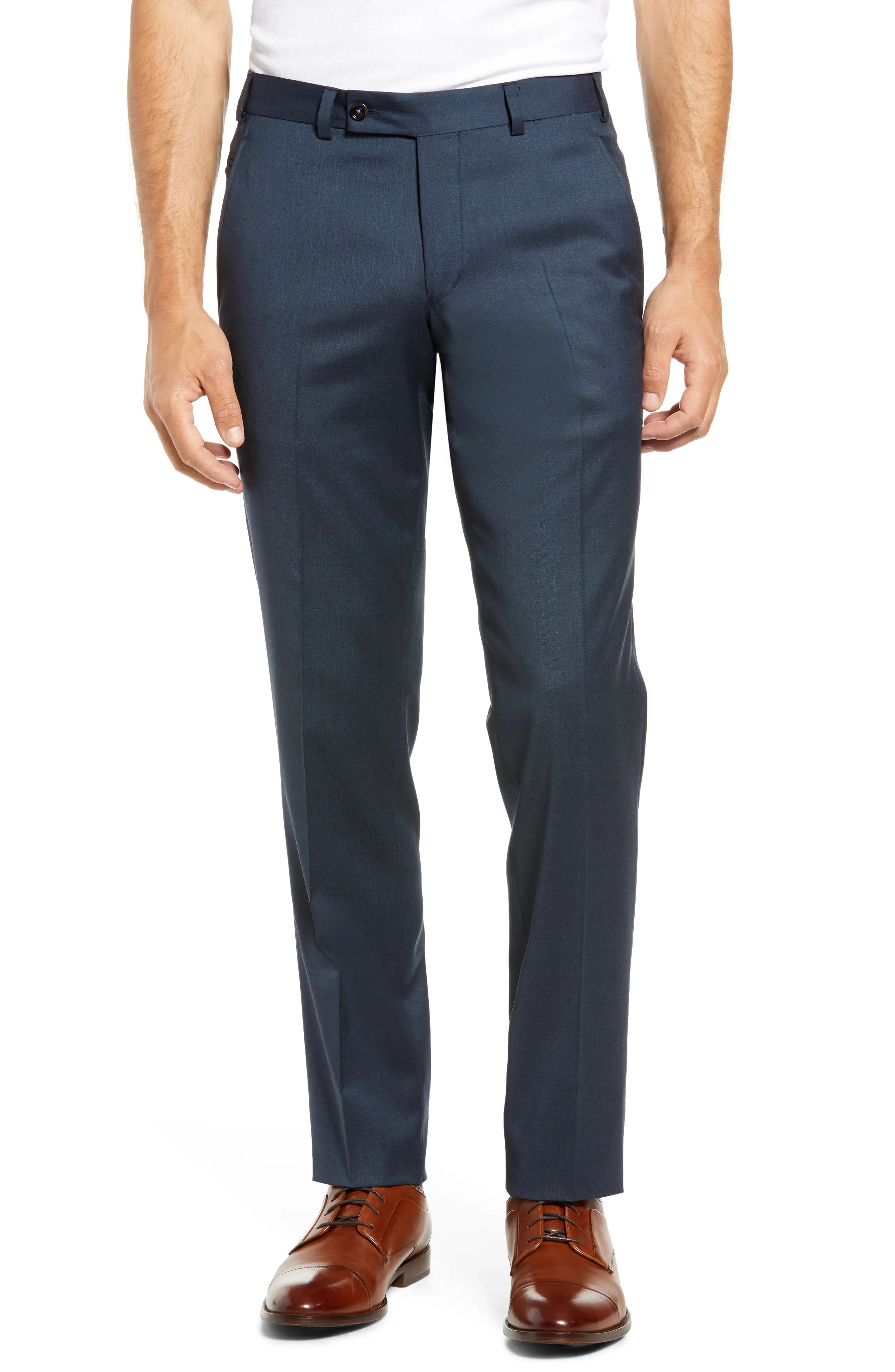 Ted Baker London Men's Jerome Flat Front Stretch Wool Dress Pants, Size 30 X R in Blue at Nordstrom | Nordstrom