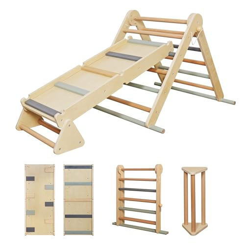 Kids Foldable Climbing Set with Ladder,Ramp,Balance Beam;Triangle Wooden Climbing Toys for Toddlers 1-3 Inside Playground,Baby Indoor Climber Jungle Gym for Montessori | Amazon (US)