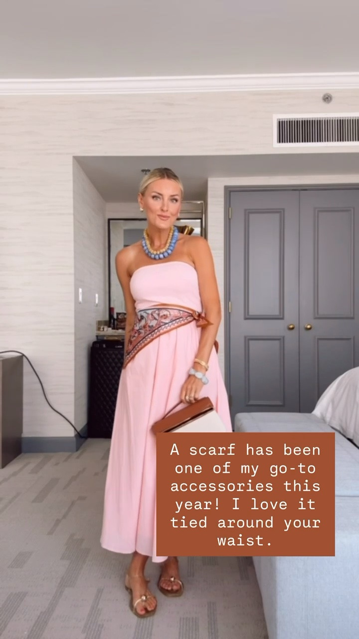 This dress is such a great Amazon find! It has pockets and is lined! I love this color, and it’s perfect to wear with a scarf tied around your waist! Wearing S! Loverly Grey, Amazon, midi dress, vacation looks, resort wear, pink dress, statement necklace, scarf styling

#LTKootd #LTKSeasonal #LTKTravel