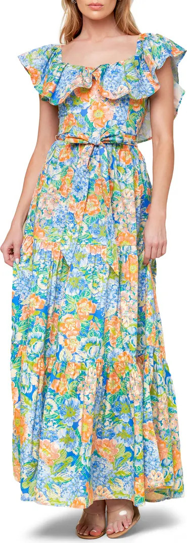 FLYING TOMATO Floral Ruffle Cap Sleeve Cotton Maxi Dress | Nordstromrack | Nordstrom Rack