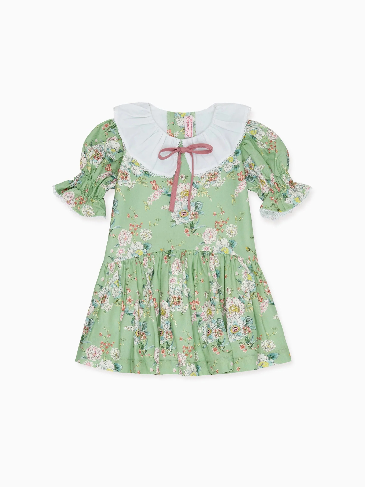 Sage Floral Izara Girl Drop Waist Dress | La Coqueta (US)