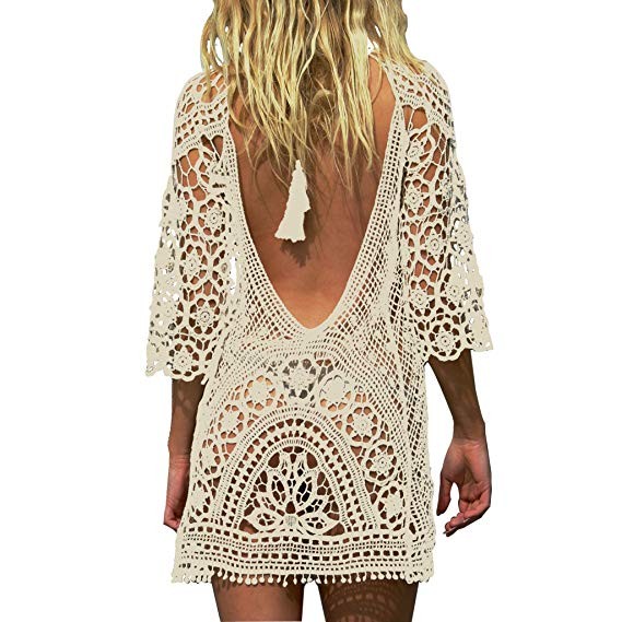 Jeasona Women’s Bathing Suit Cover Up Crochet Lace Bikini Swimsuit Dress | Amazon (US)