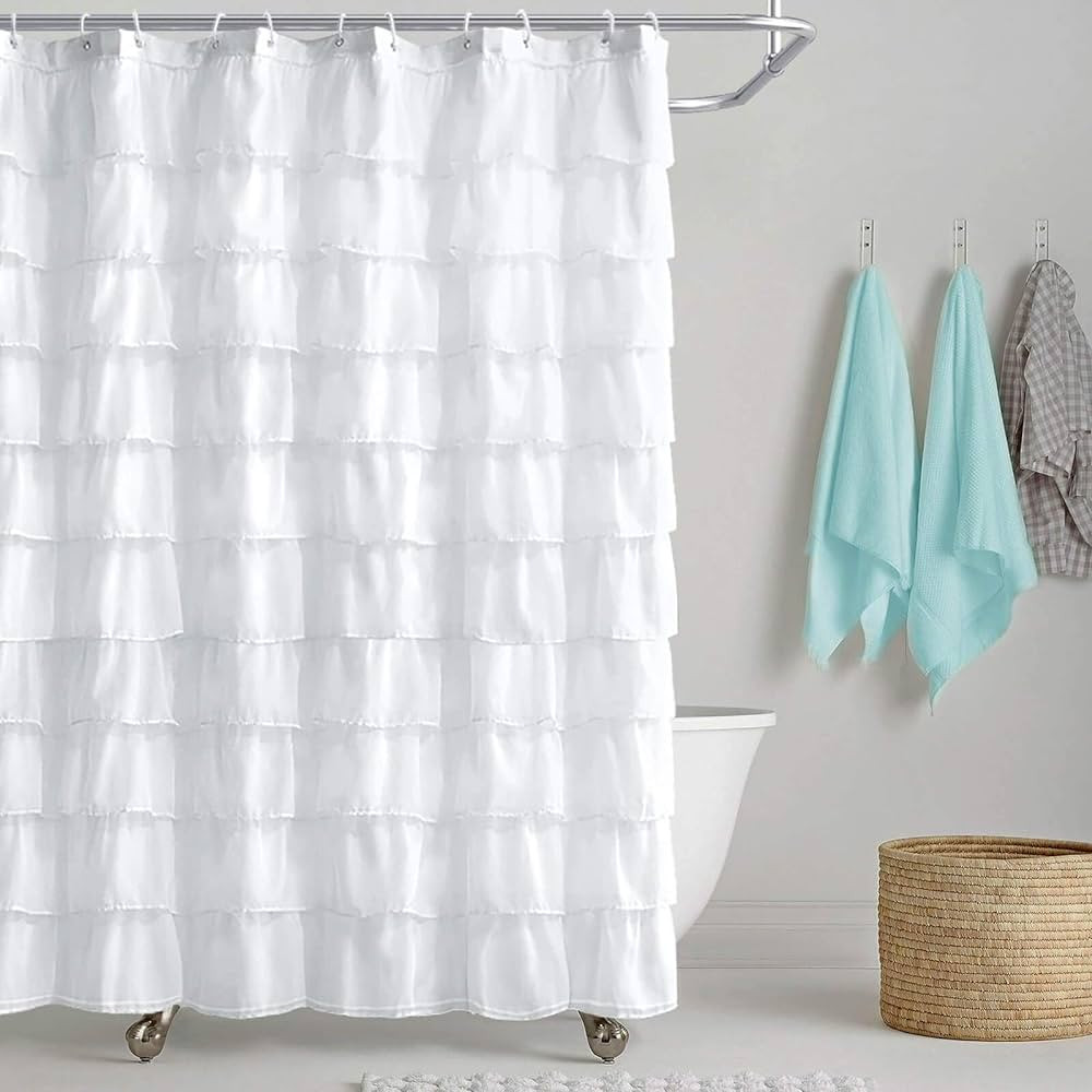 REISEN White Shower Curtain Farmhouse Ruffle Fabric for Bathroom Sheer Cloth Shower Curtains 72 i... | Amazon (US)