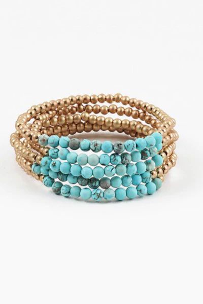 Blue Sky Turq/Gold Bead Bracelet Set | Social Threads