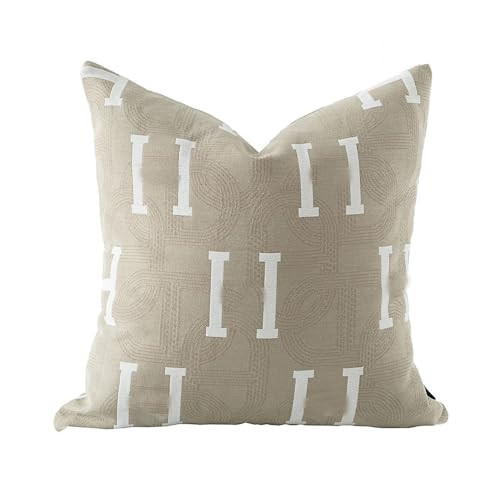 Croker Horse 20x20'' Inches Throw Pillow Cushion Cover - Beige H Letter Embroidery Modern Fashion Style Couch Sofa Pillow Cover for Living Room Bedroom | Amazon (US)