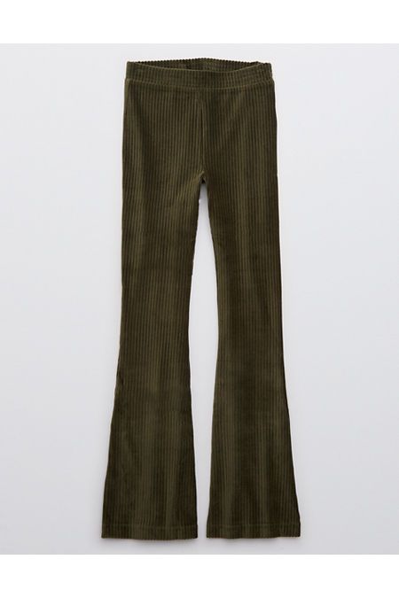 Aerie Groove-On Velour High Waisted Flare Pant Women's Olive Daze M | American Eagle Outfitters (US & CA)