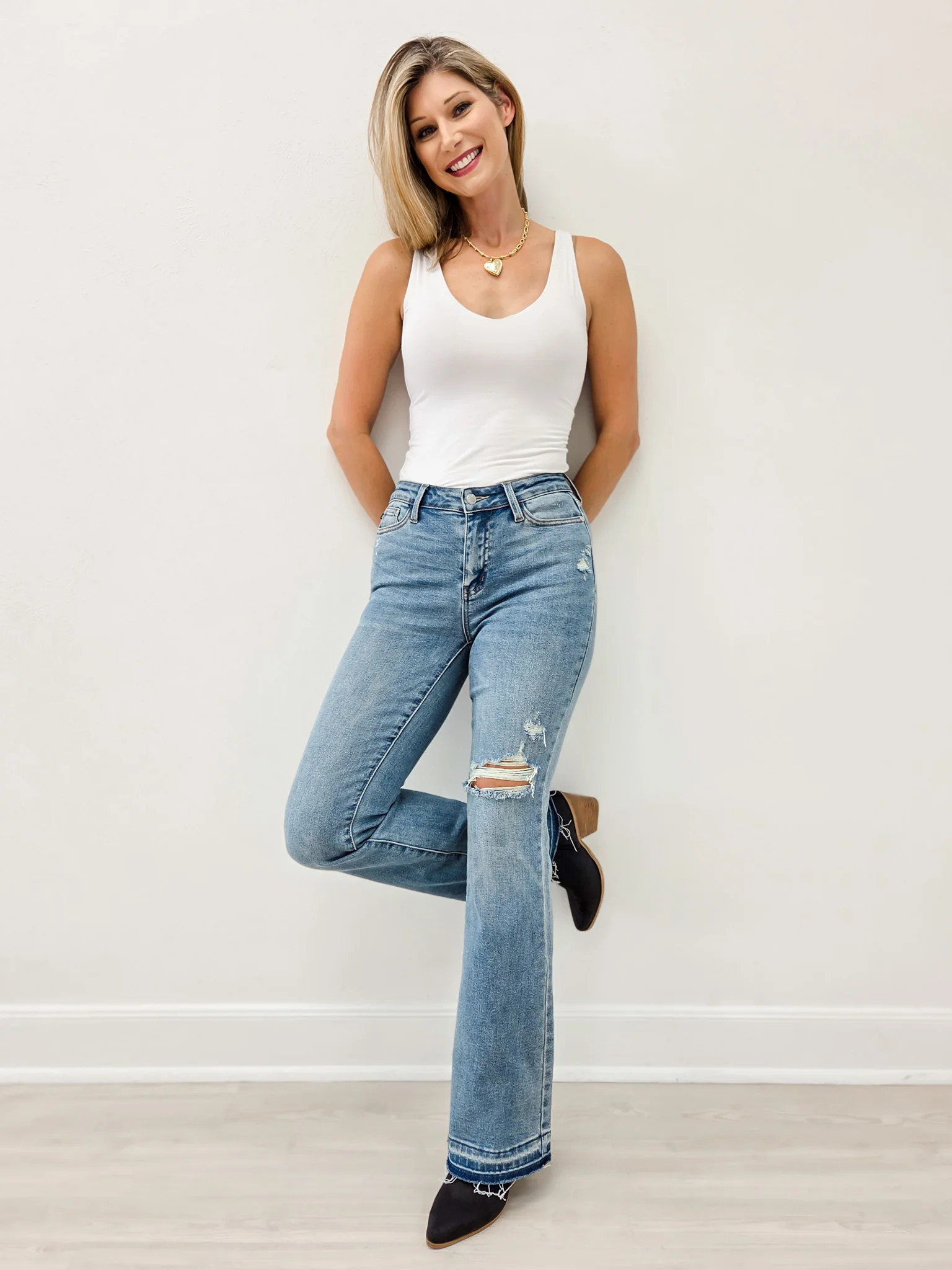 Judy Blue American Girl Mid-Rise Distressed Hem Bootcut Jeans | Emma Lou's Boutique