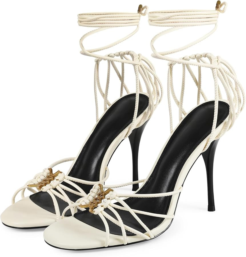 Womens Strappy Lace Up Heeled Sandals High Stiletto Wrap Around Tie Up Heels Sexy Cute Round Toe ... | Amazon (US)