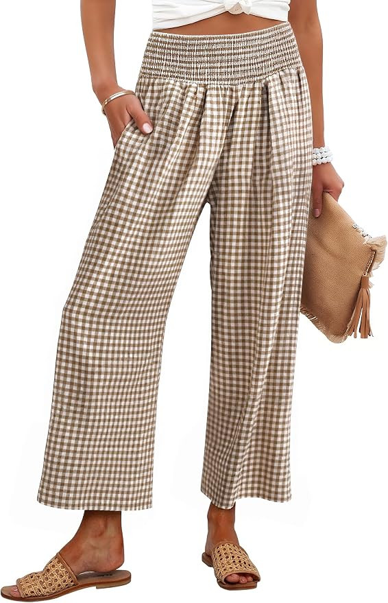 ANRABESS Womens Striped Gingham Palazzo Pants | Amazon (US)