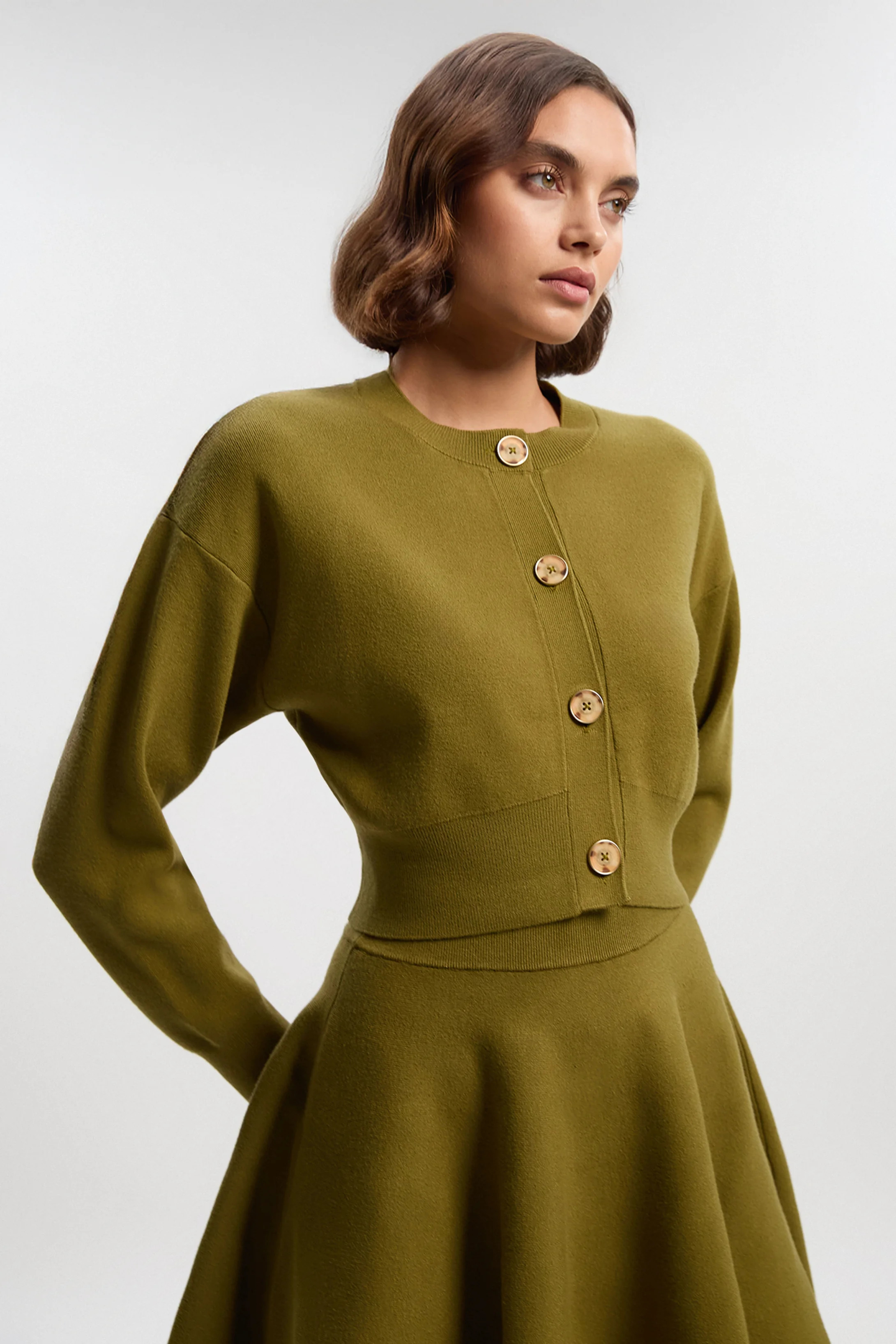 Compact Yarn Cropped Knitted Cardi | Karen Millen UK + IE + DE + NL