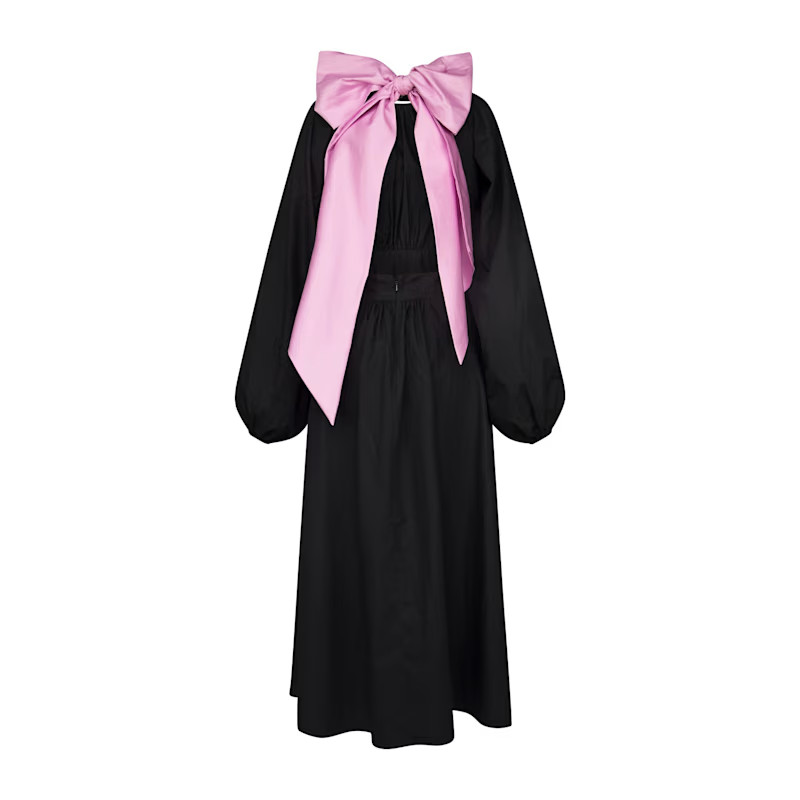 Black Poplin Dress with Detachable Back Bow | Wolf & Badger (US)