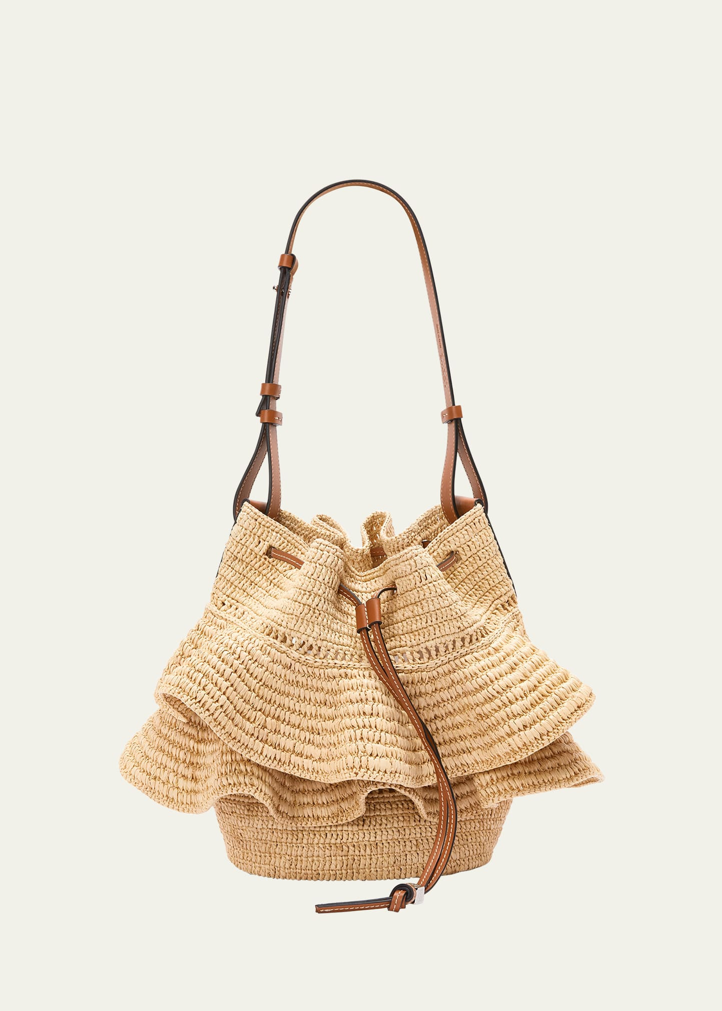 Loewe x Paula’s Ibiza Balloon Ruffled Raffia Shoulder Bag | Bergdorf Goodman