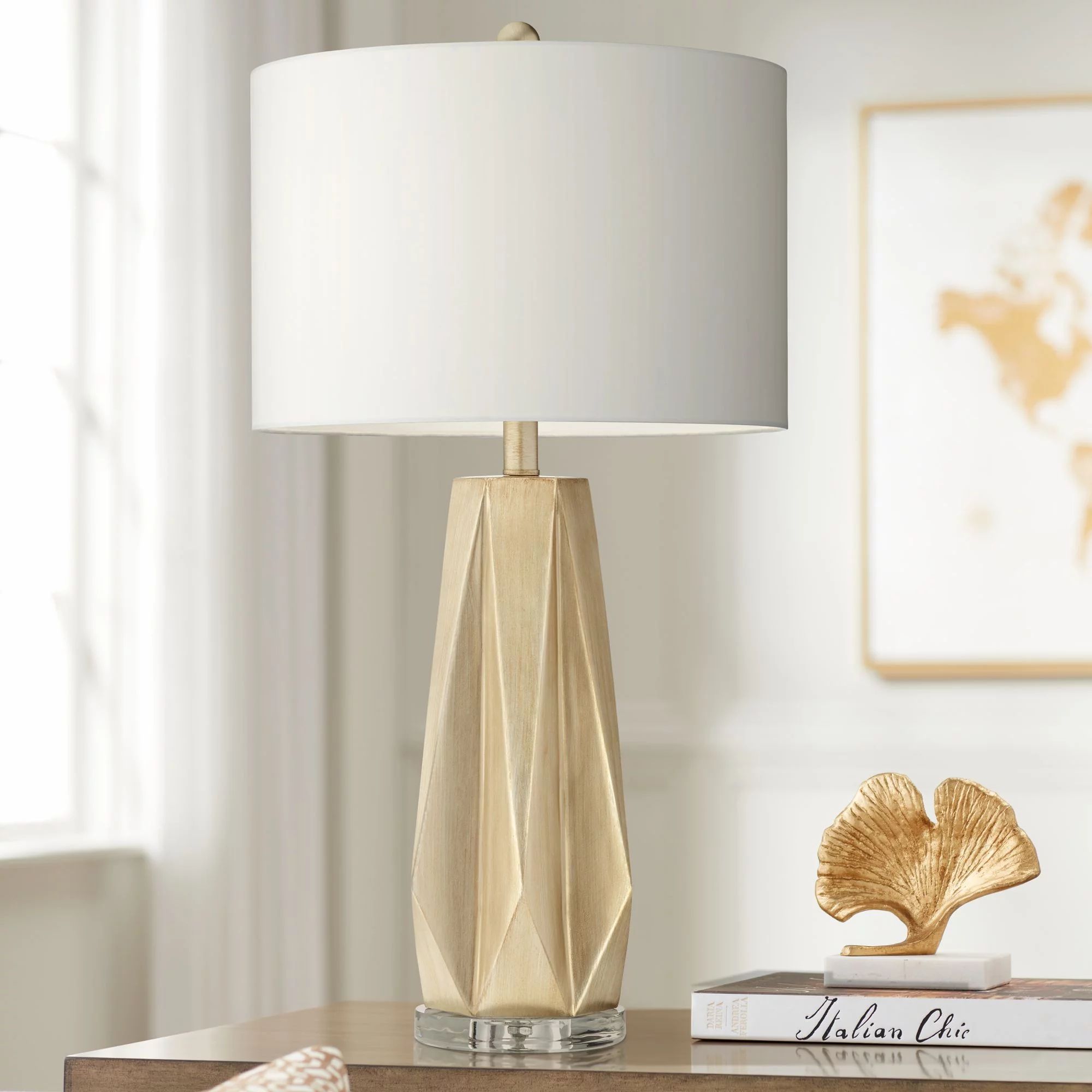 Possini Euro Design Bravo Modern Table Lamp 28" Tall Champagne Diamond Cut White Drum Shade for B... | Walmart (US)
