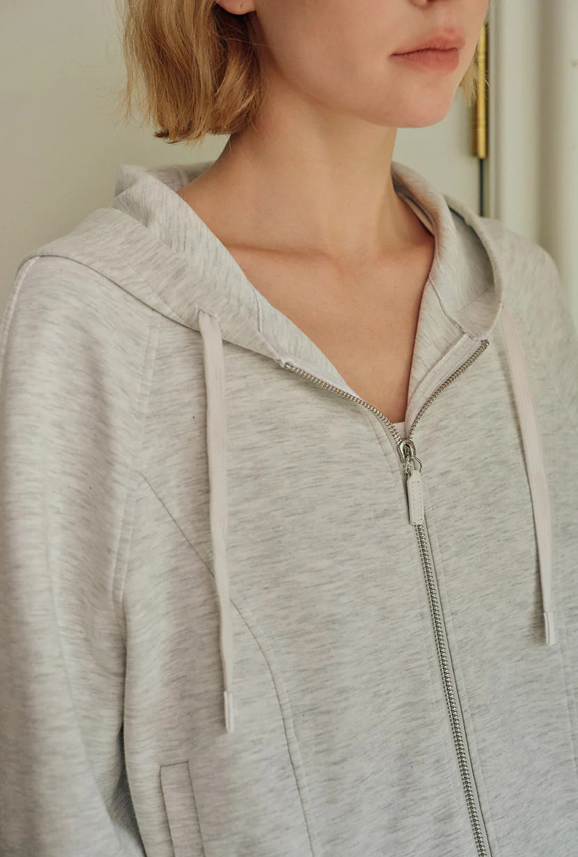 Colby Cotton Zip-Up Hoodie - Heather White | Petite Studio NYC