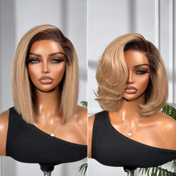 Ash Blonde Ombre Blunt Cut Bob Glueless HD Lace Wig | Luvmehair
