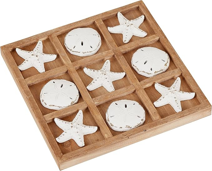 NIKKY HOME Wood Board Travel Game Beach Tic Tac Toe for Fun, 8.97 by 8.97-in Distressed White | Amazon (US)