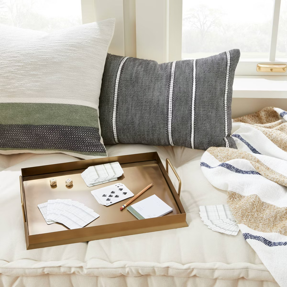 14"x20" Stripe Pattern Throw Pillow Dark Gray/White/Beige - Hearth & Hand™ with Magnolia: Cotto... | Target