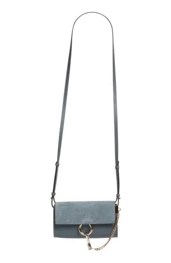 Women's Chloe Mini Faye Suede & Leather Wallet On A Chain - Blue | Nordstrom