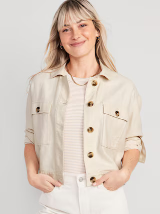 Linen-Blend Cropped Utility Jacket for Women | Old Navy (US)