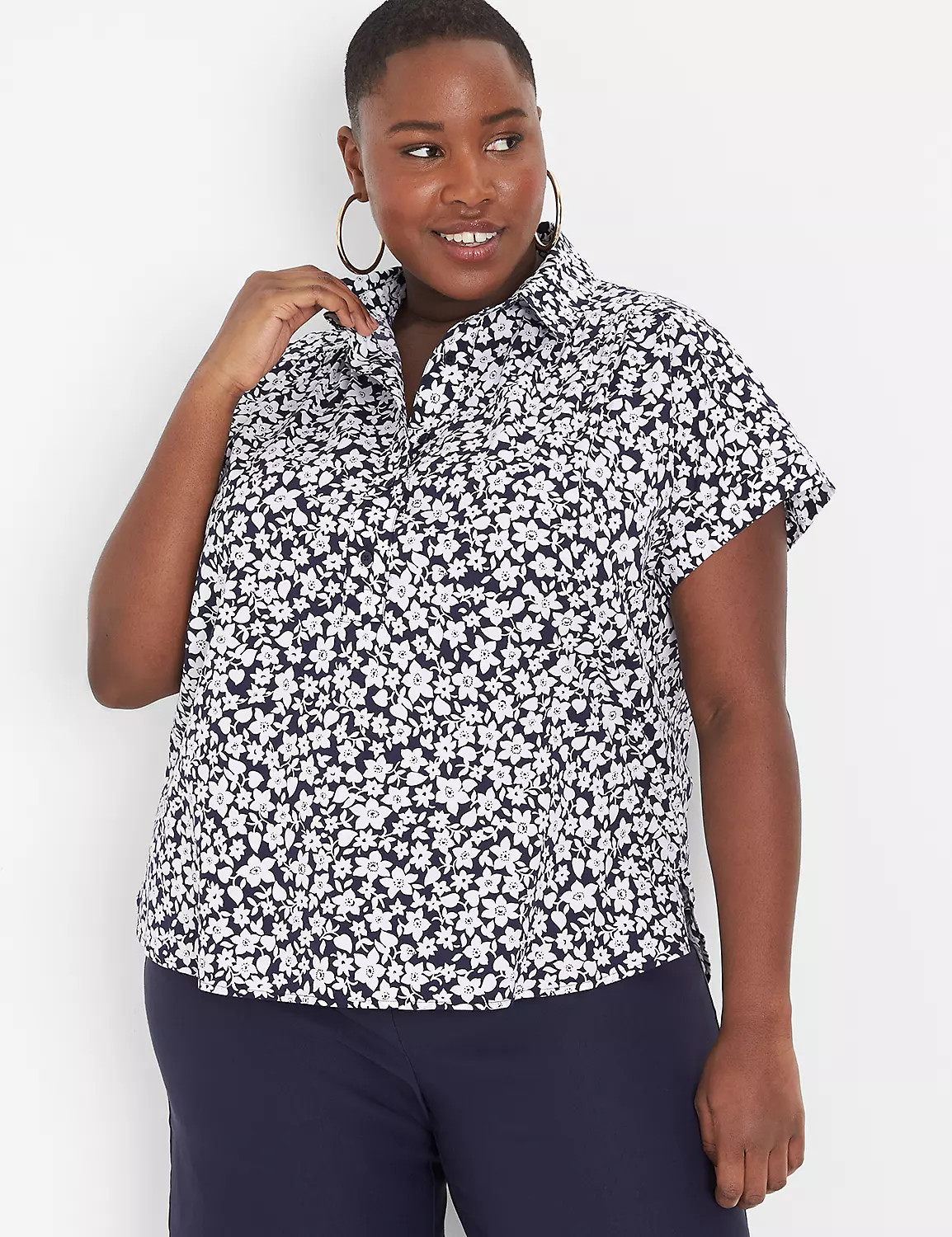 Short-Sleeve Collared Popover Blouse | LaneBryant | Lane Bryant (US)