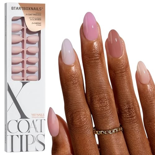 BTArtboxnails XCOATTIPS Bare 5-Shades Nude Press on Nails - 4-Week Wear Short Almond Press on Nails, Easy to Apply, Soak Off, Salon Quality Value at Home, 16 Sizes - 160 Fake Nails | Amazon (US)